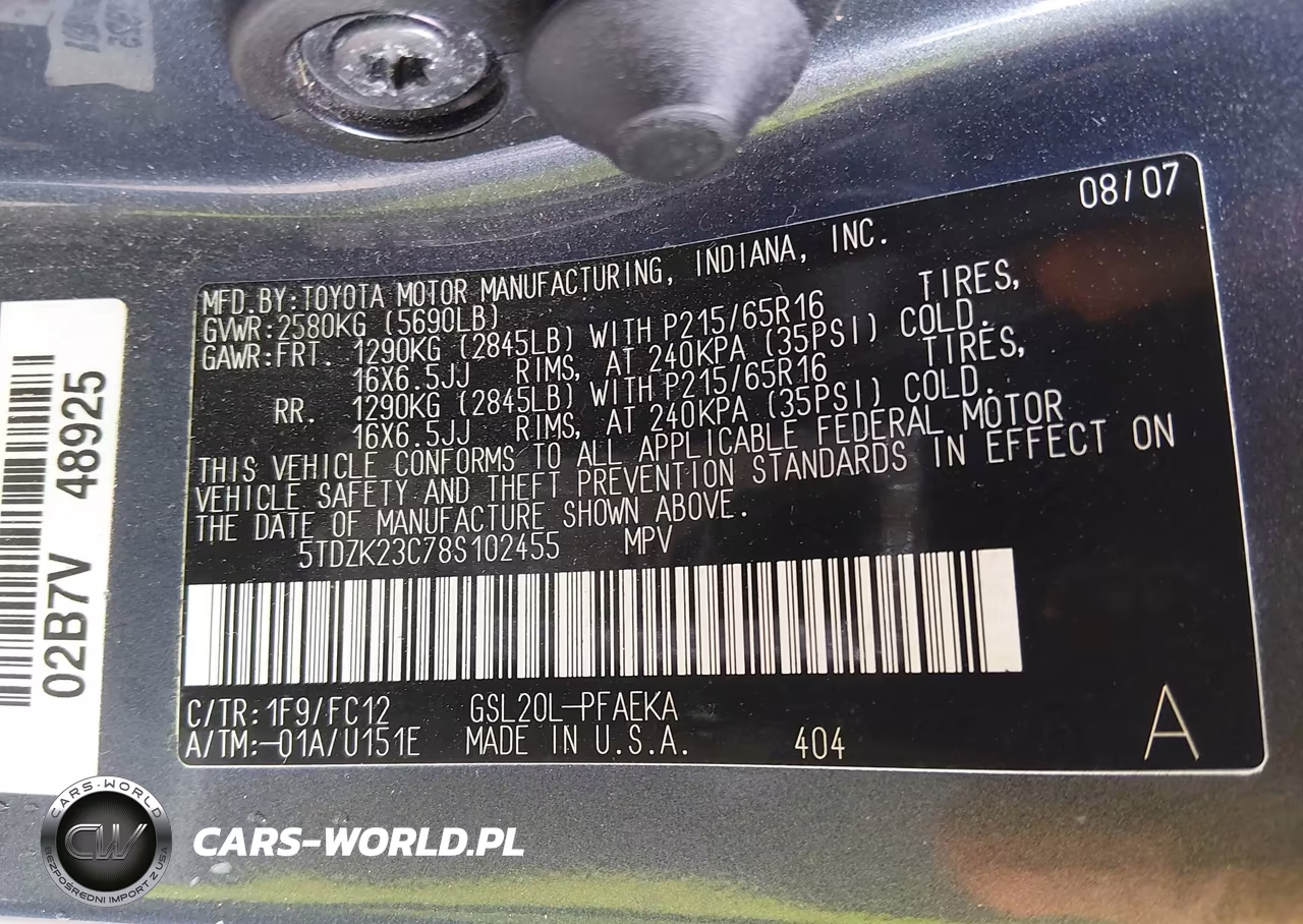 2008 Toyota Sienna Le VIN:5TDZK23C78S102455 - 9