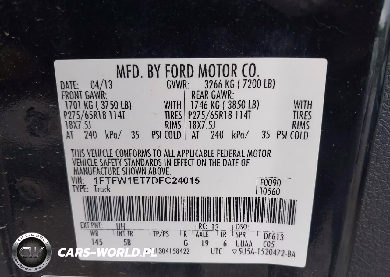 2013 Ford F-150 Fx4 VIN:1FTFW1ET7DFC24015 - 9