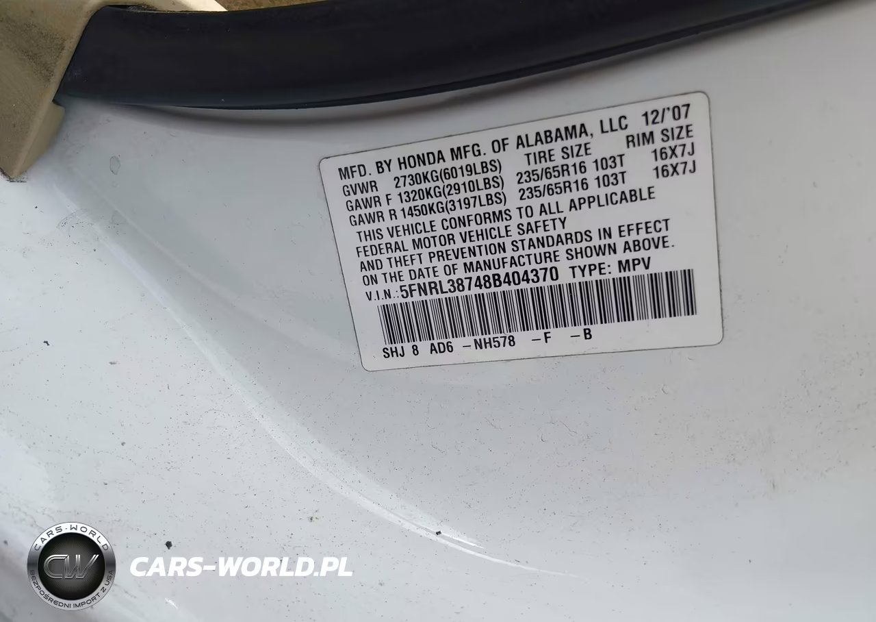 2008 Honda Odyssey Exl VIN:5FNRL38748B404370 - 9