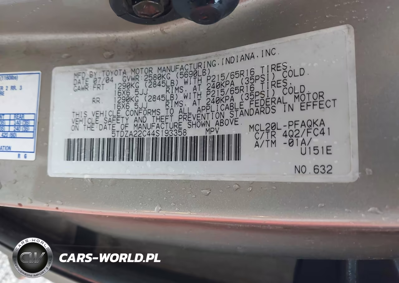 2004 Toyota Sienna Xle VIN:5TDZA22C44S193358 - 9