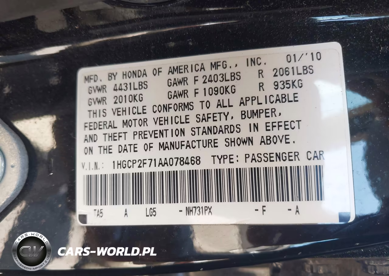 2010 Honda Accord 2.4 Ex VIN:1HGCP2F71AA078468 - 9