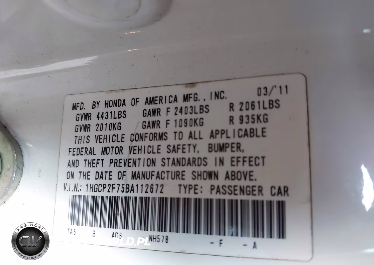 2011 Honda Accord 2.4 Ex VIN:1HGCP2F75BA112672 - 9