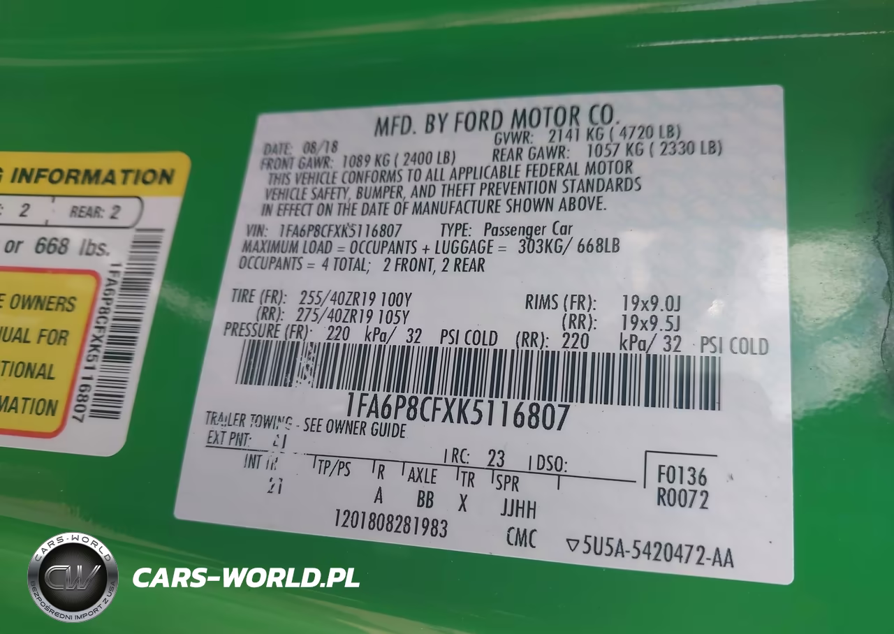 2019 Ford Mustang Gt VIN:1FA6P8CFXK5116807 - 9