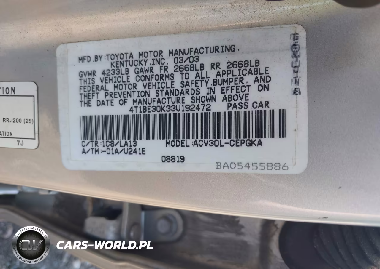 2003 Toyota Camry Xle VIN:4T1BE30K33U192472 - 9