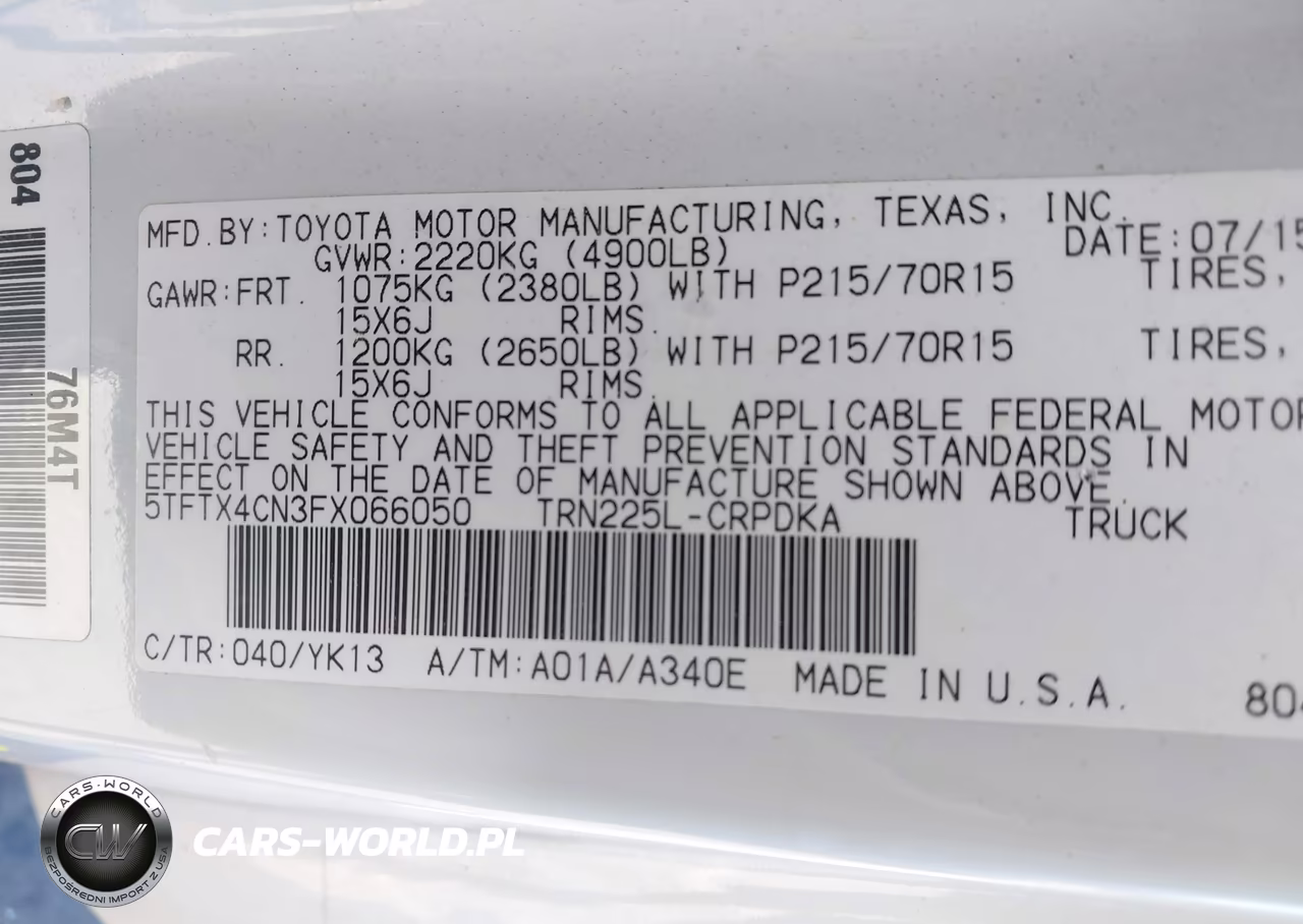 2015 Toyota Tacoma VIN:5TFTX4CN3FX066050 - 9