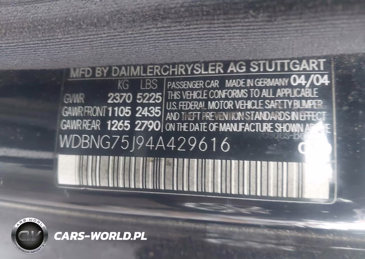 2004 Mercedes-Benz S 500 VIN:WDBNG75J94A429616 - 7