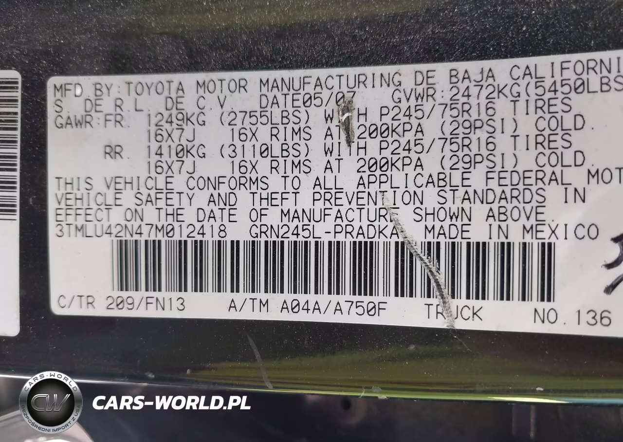 2007 Toyota Tacoma Base V6 VIN:3TMLU42N47M012418 - 9