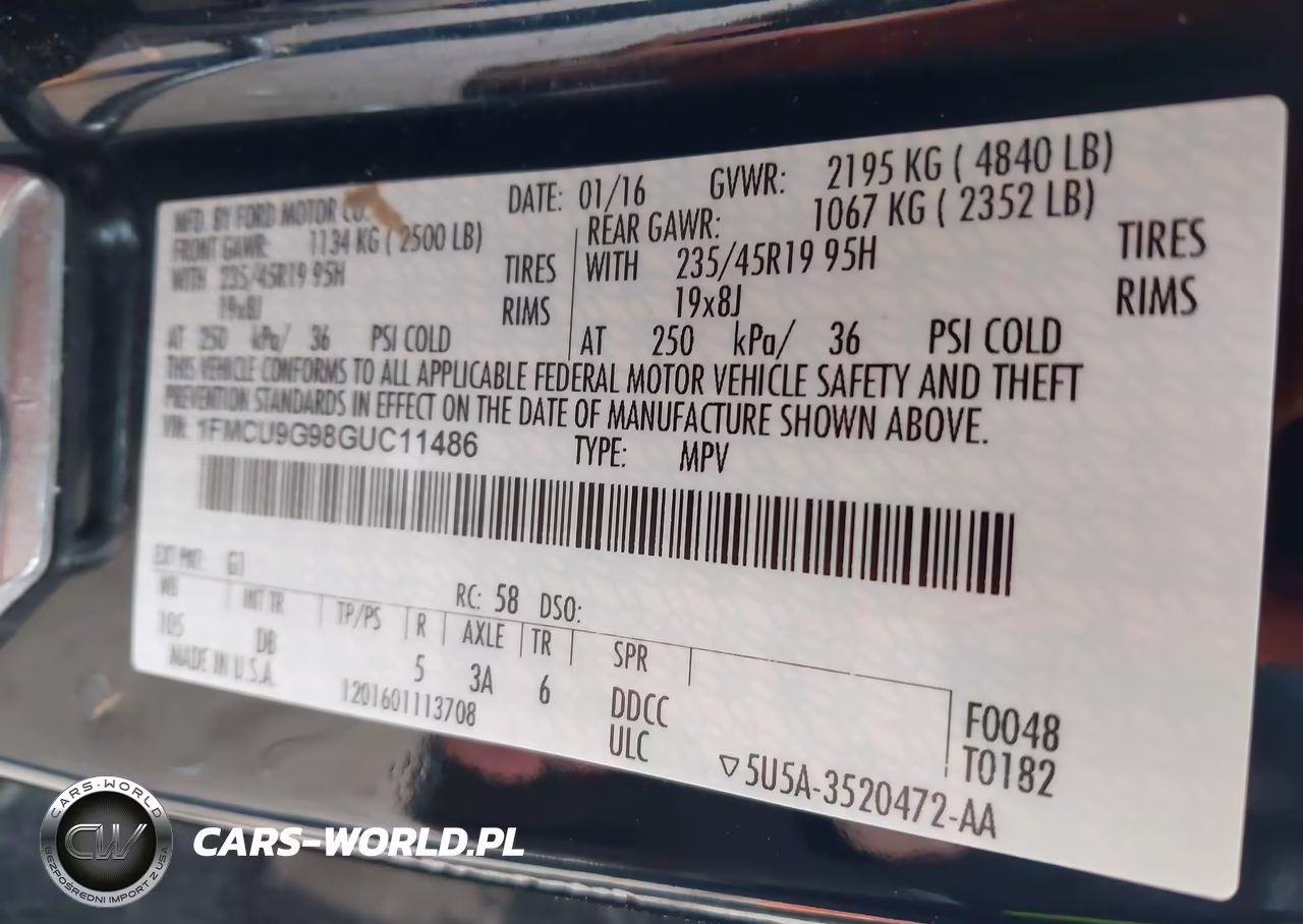 2016 Ford Escape Se VIN:1FMCU9G98GUC11486 - 9