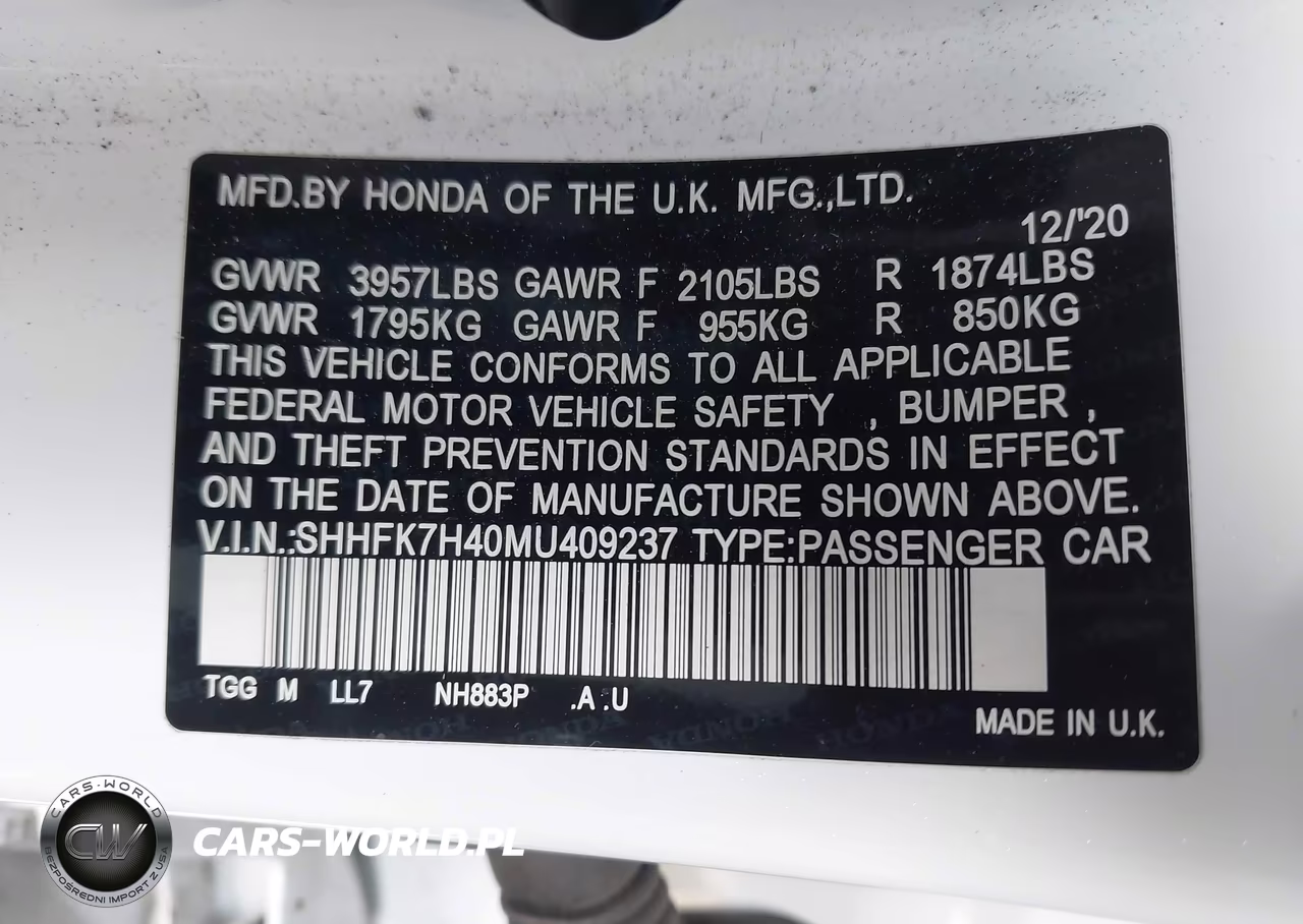 2021 Honda Civic Sport VIN:SHHFK7H40MU409237 - 9