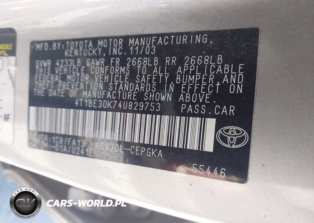 2004 Toyota Camry Xle VIN:4T1BE30K74U829753 - 9