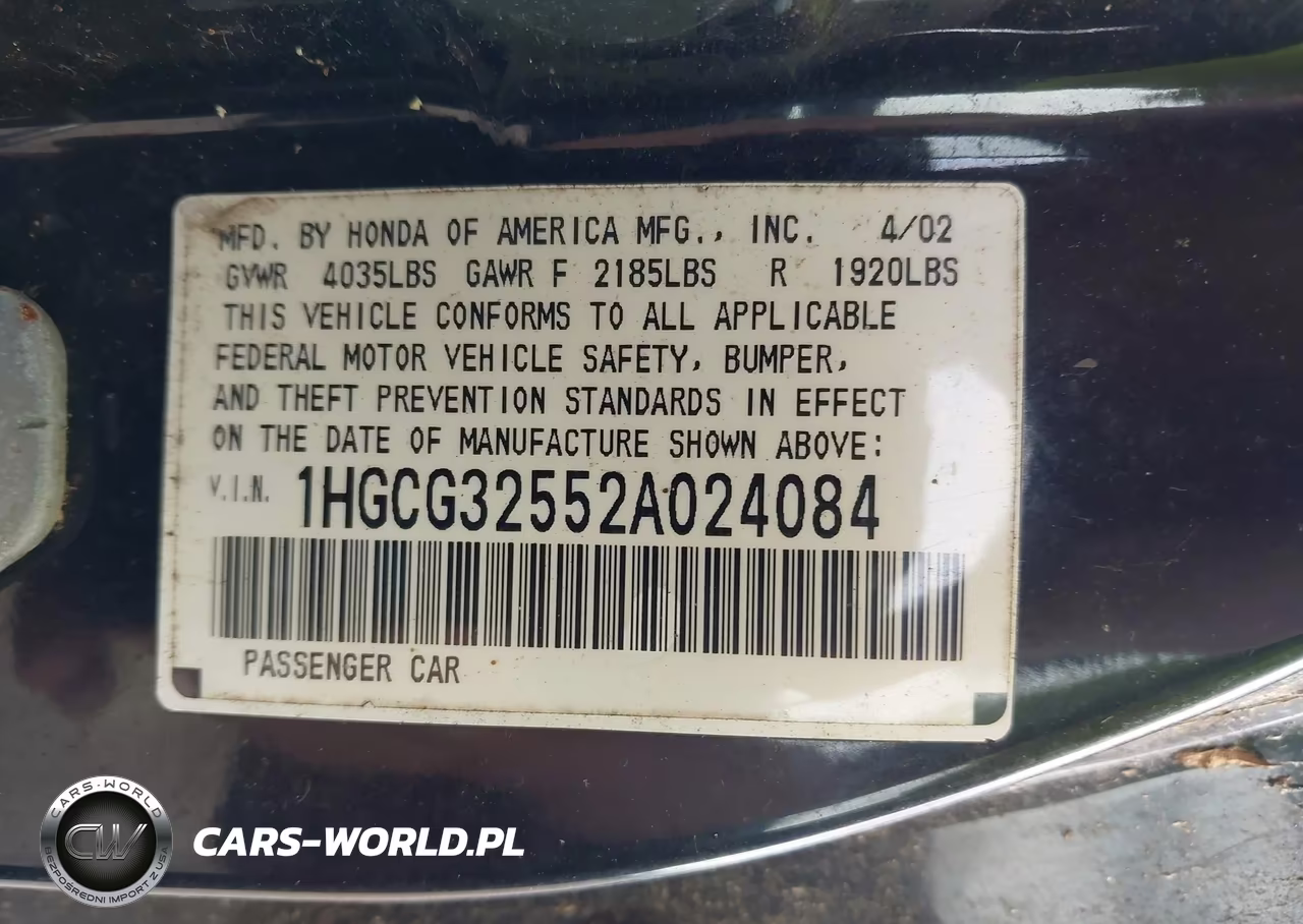 2002 Honda Accord 2.3 Ex VIN:1HGCG32552A024084 - 9