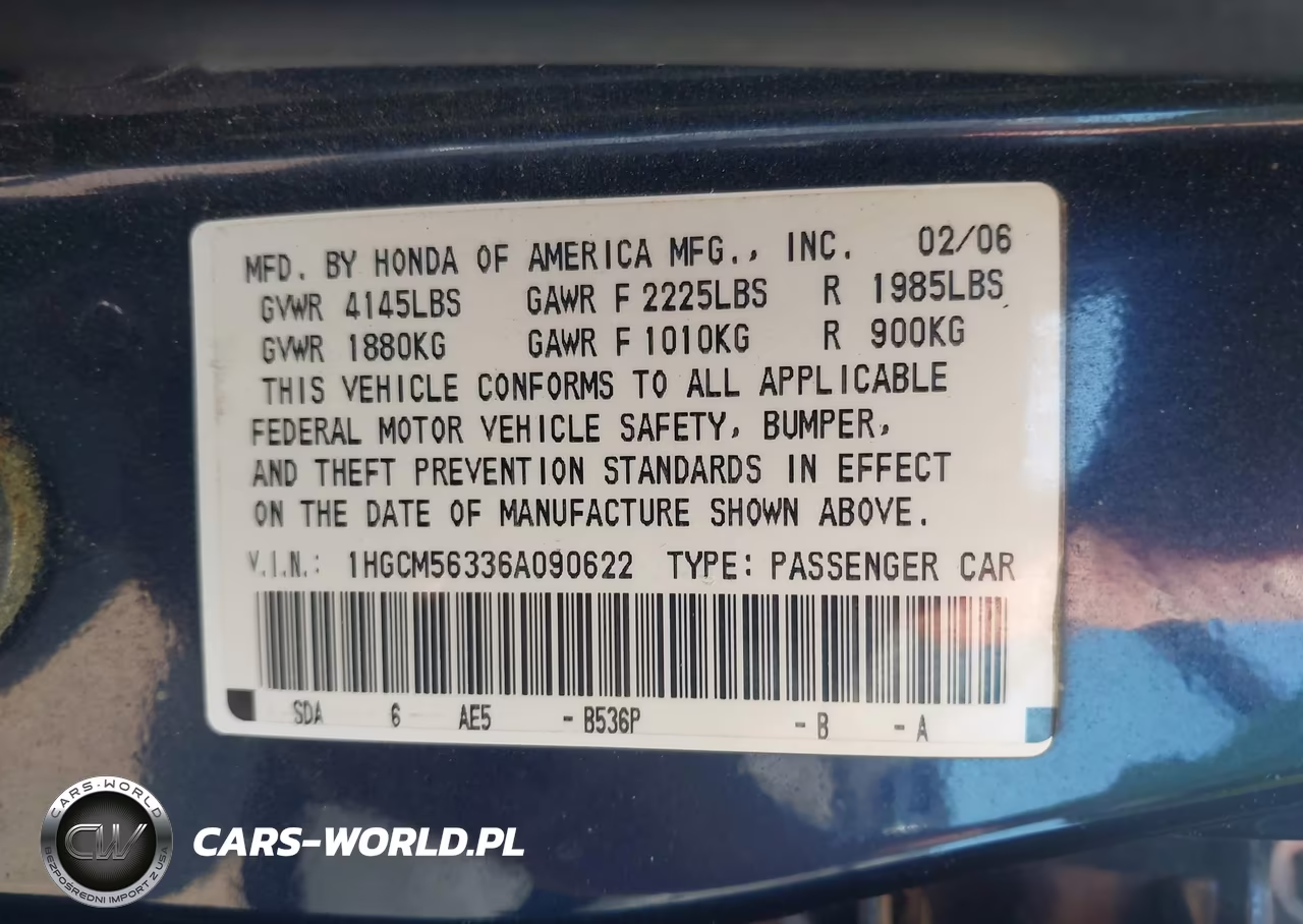 2006 Honda Accord 2.4 Se VIN:1HGCM56336A090622 - 9