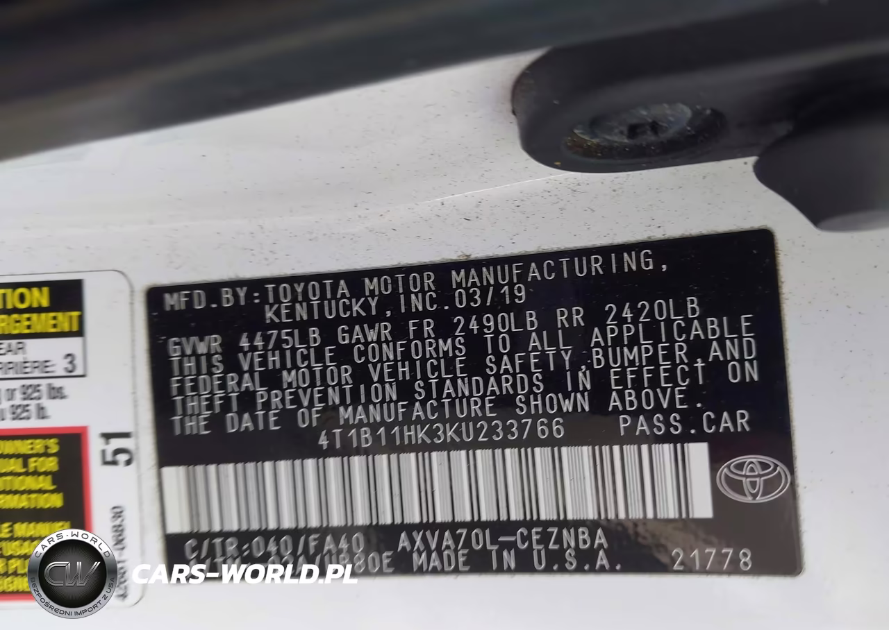 2019 Toyota Camry Le VIN:4T1B11HK3KU233766 - 9