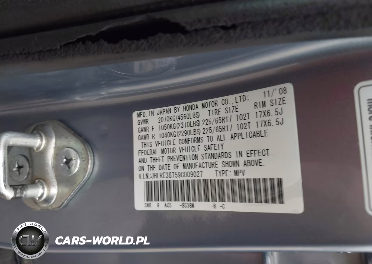 2009 Honda Cr-V Ex-L VIN:JHLRE38759C009027 - 9