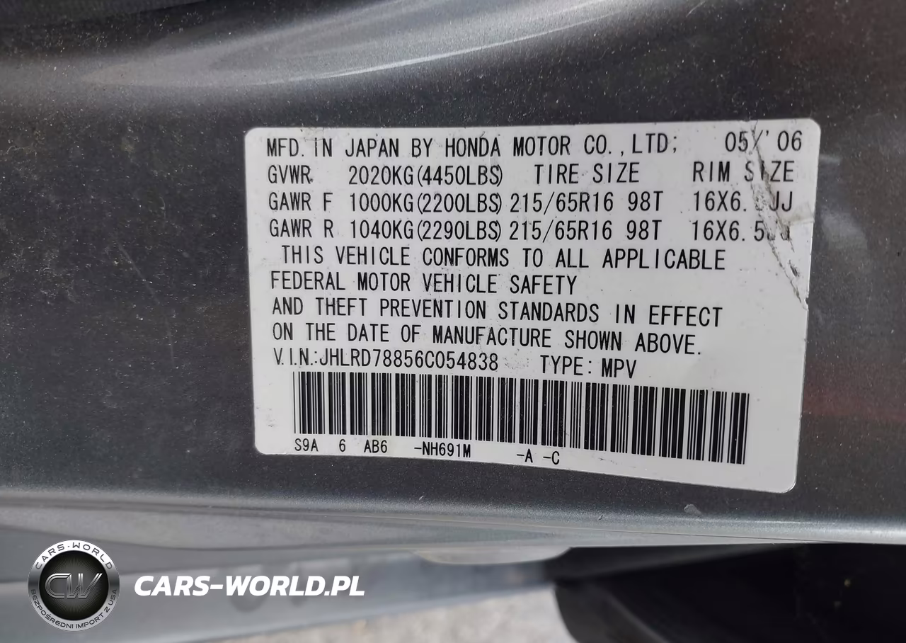 2006 Honda Cr-V Ex VIN:JHLRD78856C054838 - 9