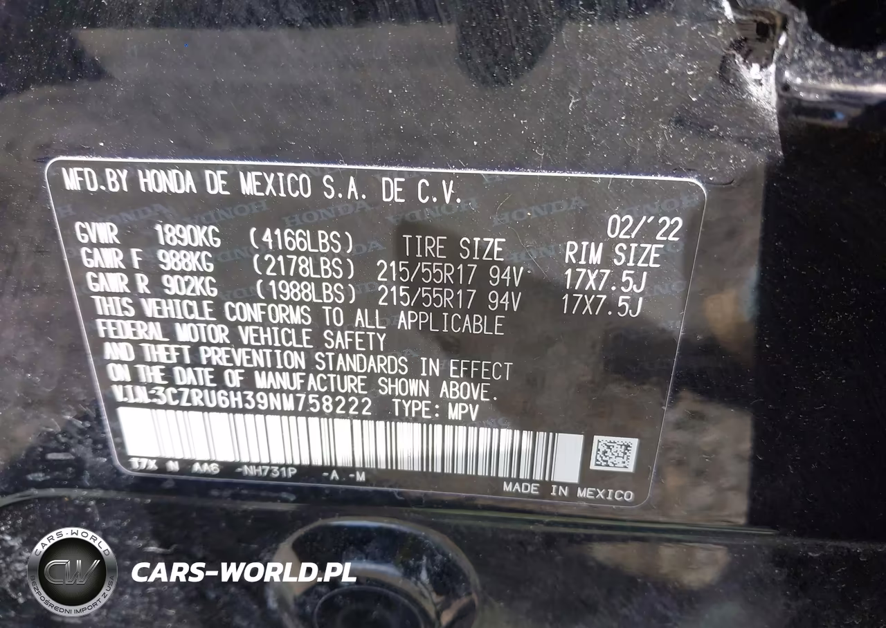 2022 Honda Hr-V Awd Lx VIN:3CZRU6H39NM758222 - 9