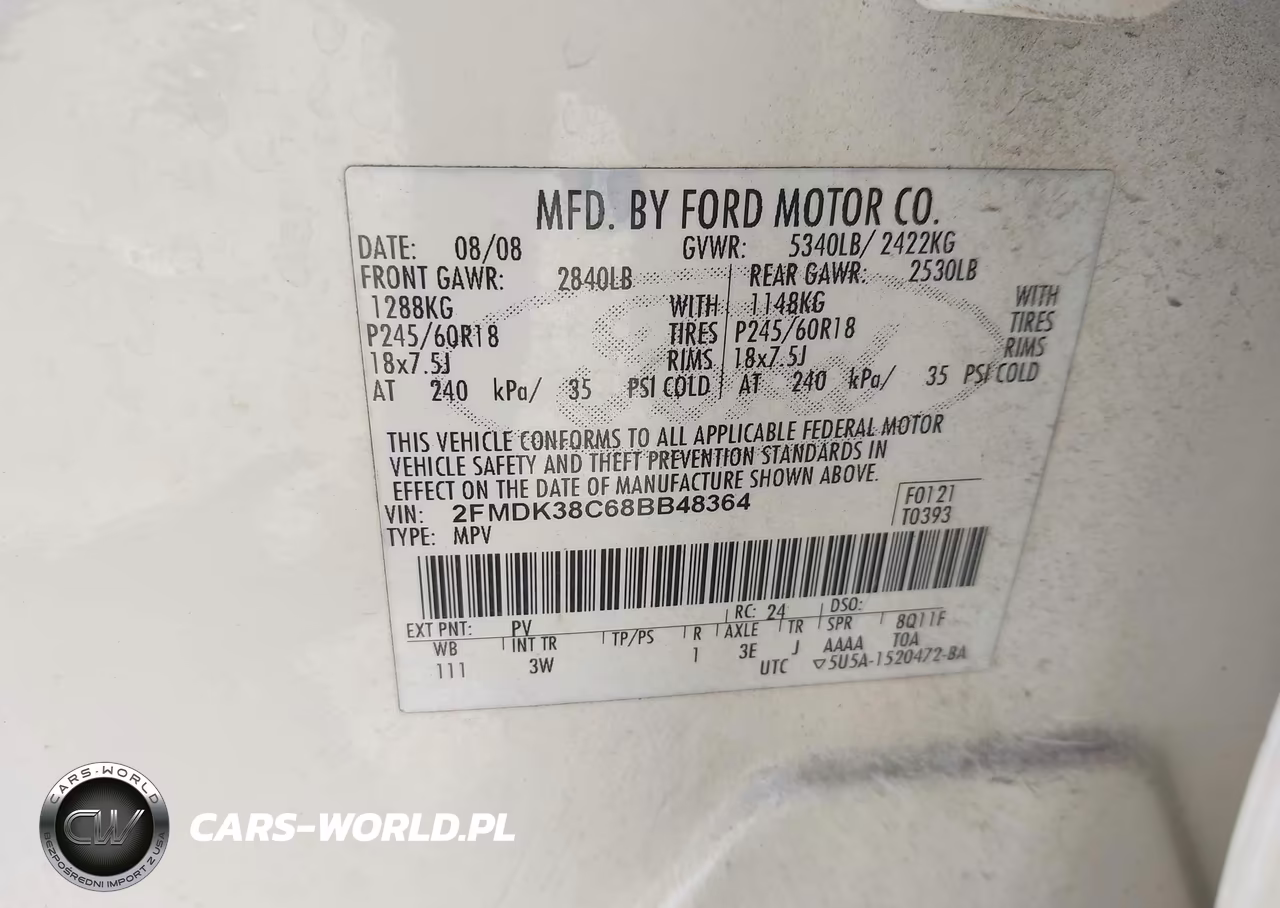 2008 Ford Edge Sel VIN:2FMDK38C68BB48364 - 9