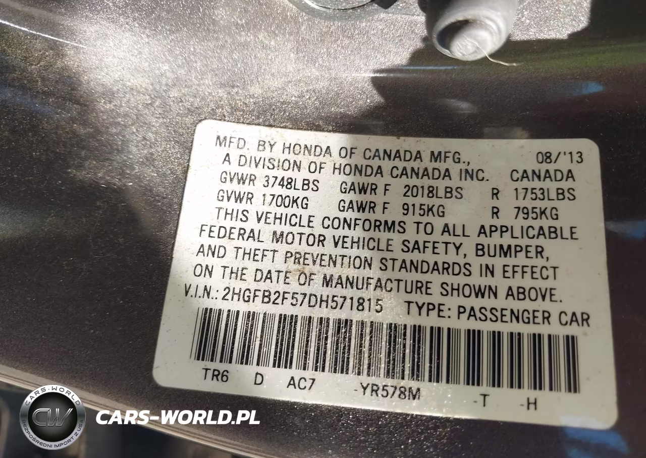 2013 Honda Civic Lx VIN:2HGFB2F57DH571815 - 9