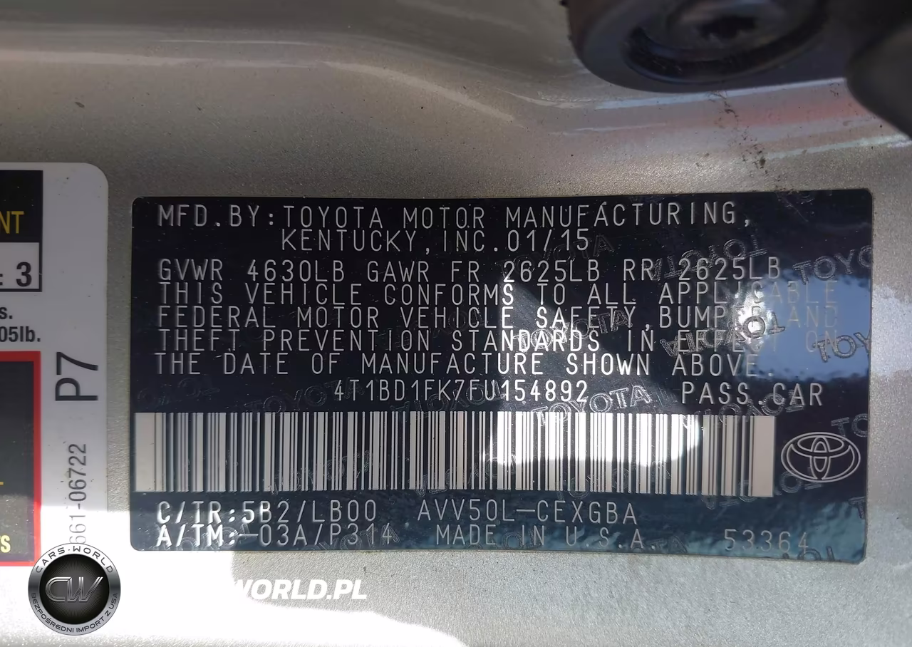 2015 Toyota Camry Hybrid Xle VIN:4T1BD1FK7FU154892 - 9