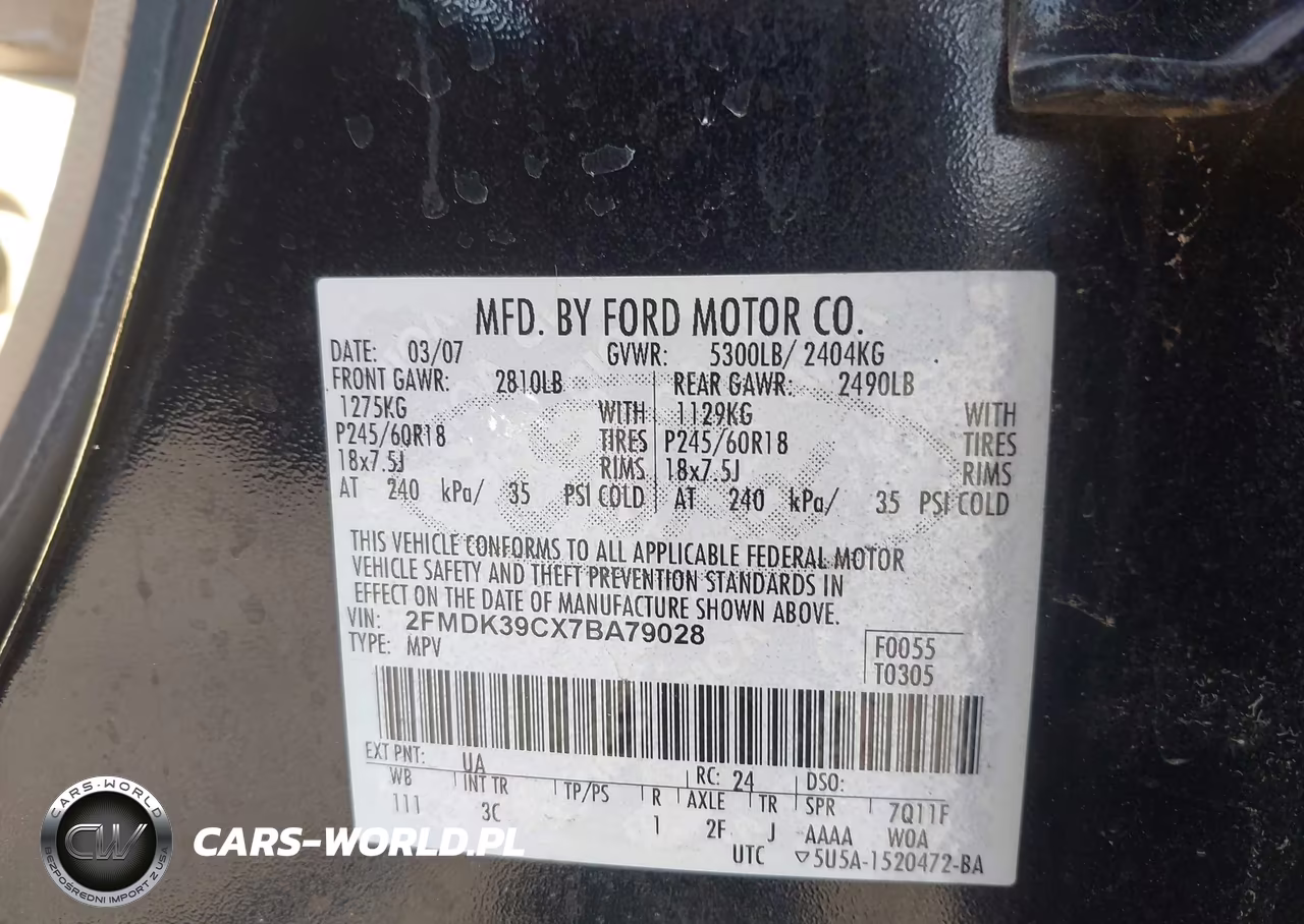 2007 Ford Edge Sel Plus VIN:2FMDK39CX7BA79028 - 9