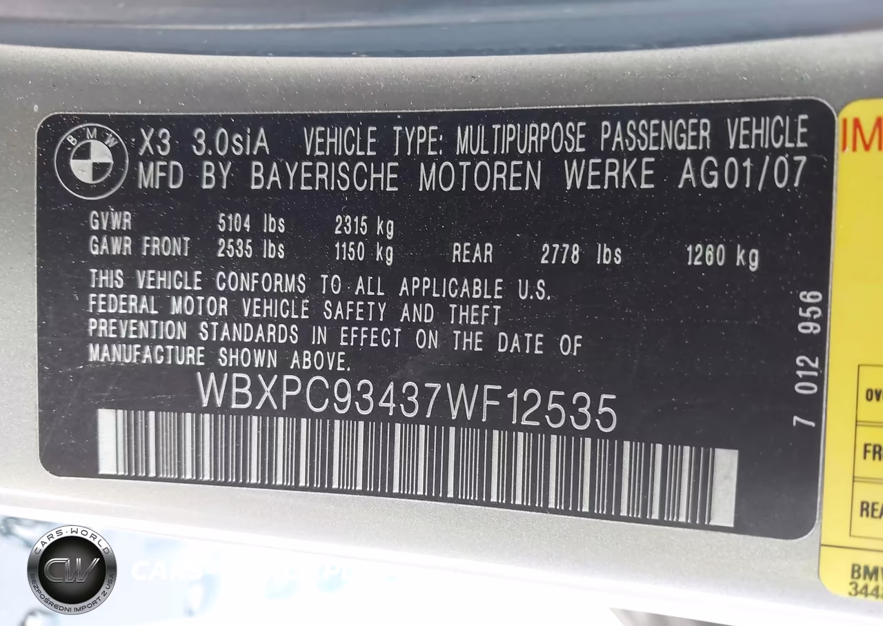 2007 BMW X3 3.0Si VIN:WBXPC93437WF12535 - 9