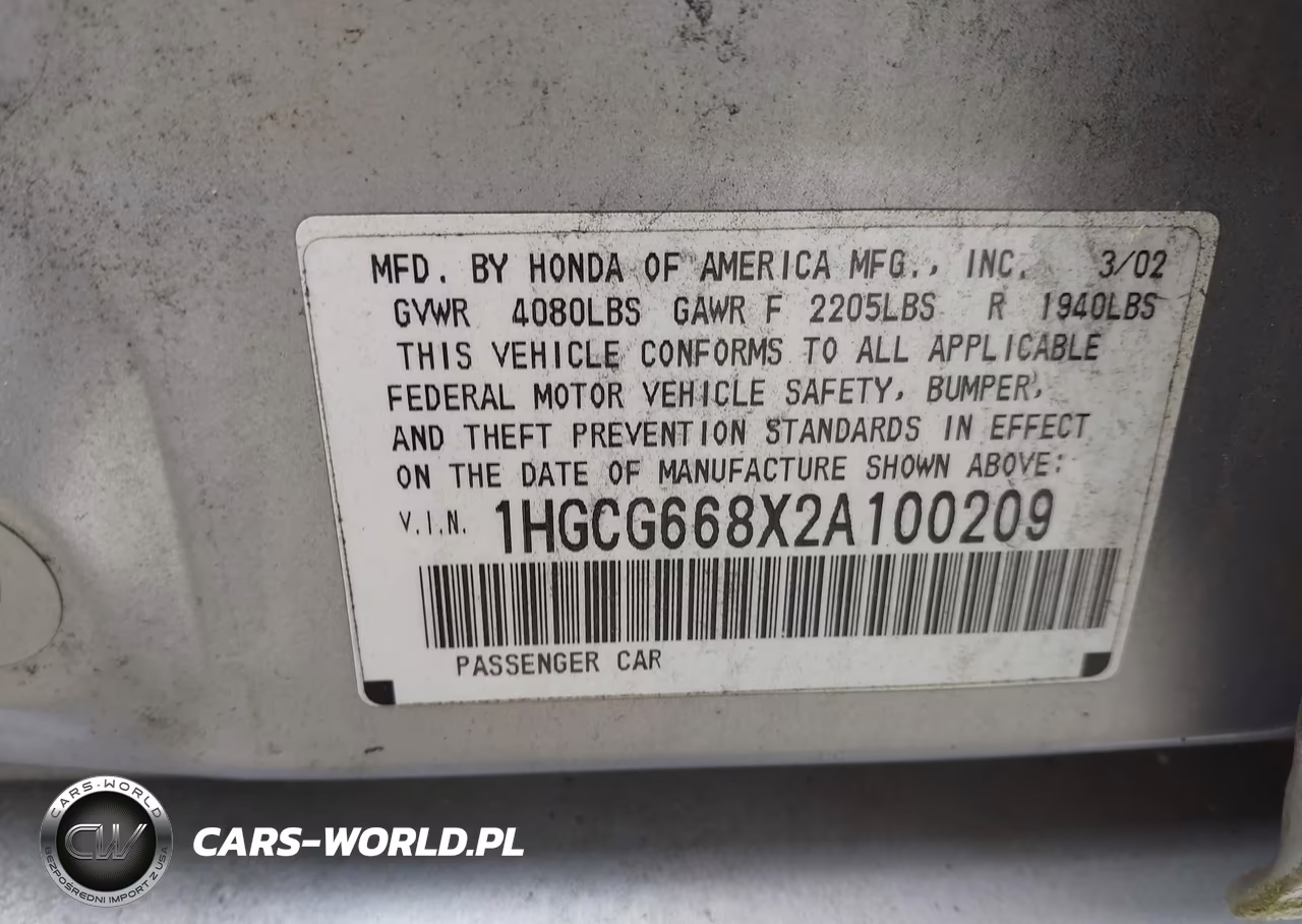 2002 Honda Accord 2.3 Ex-2.3 Se VIN:1HGCG668X2A100209 - 9
