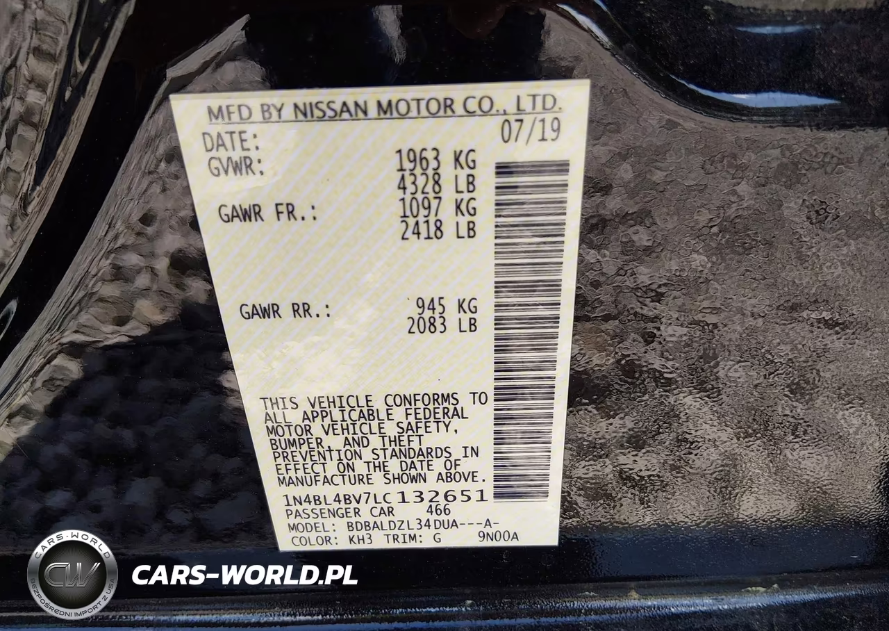2020 Nissan Altima S Fwd VIN:1N4BL4BV7LC132651 - 9