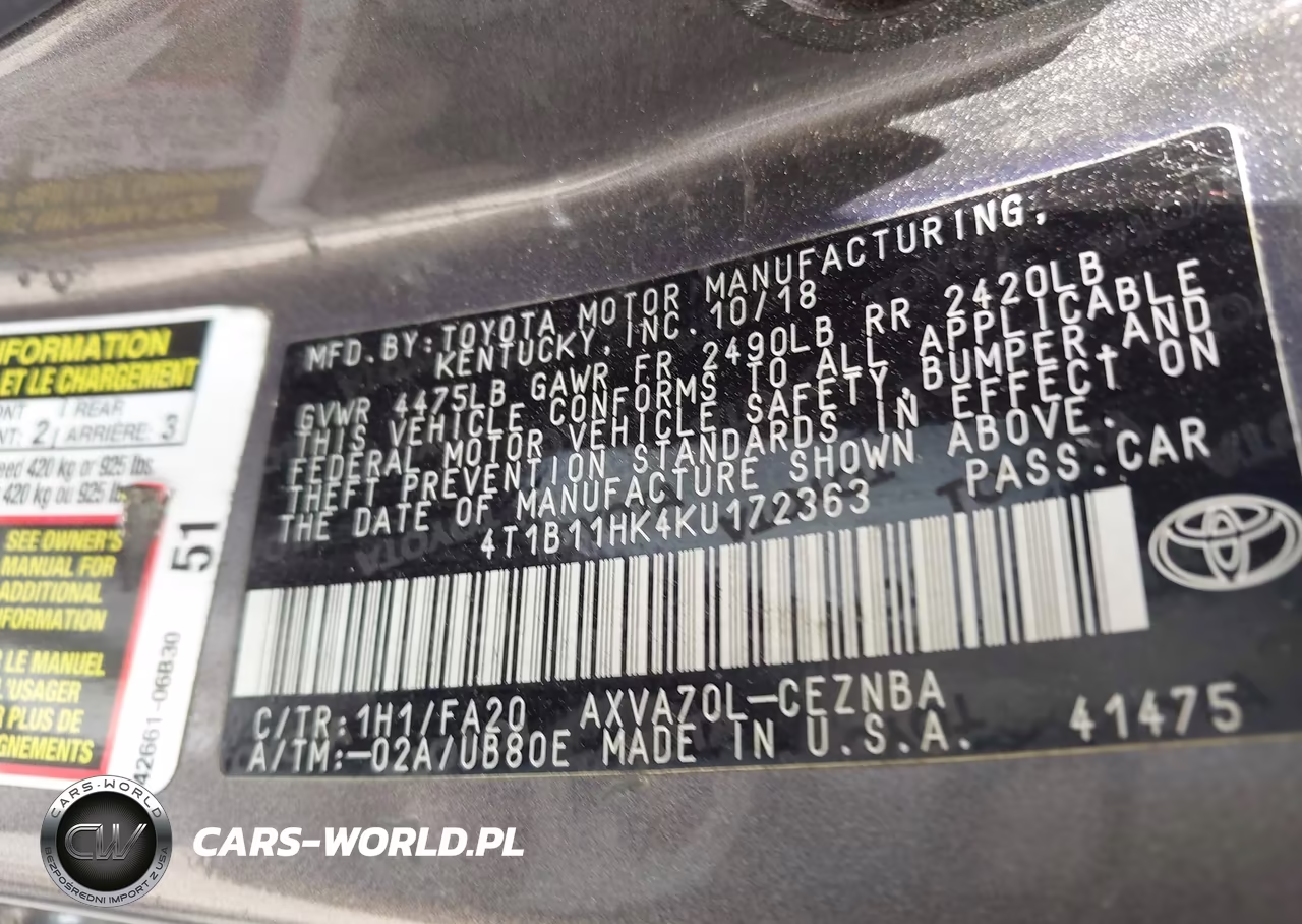 2019 Toyota Camry Le VIN:4T1B11HK4KU172363 - 9