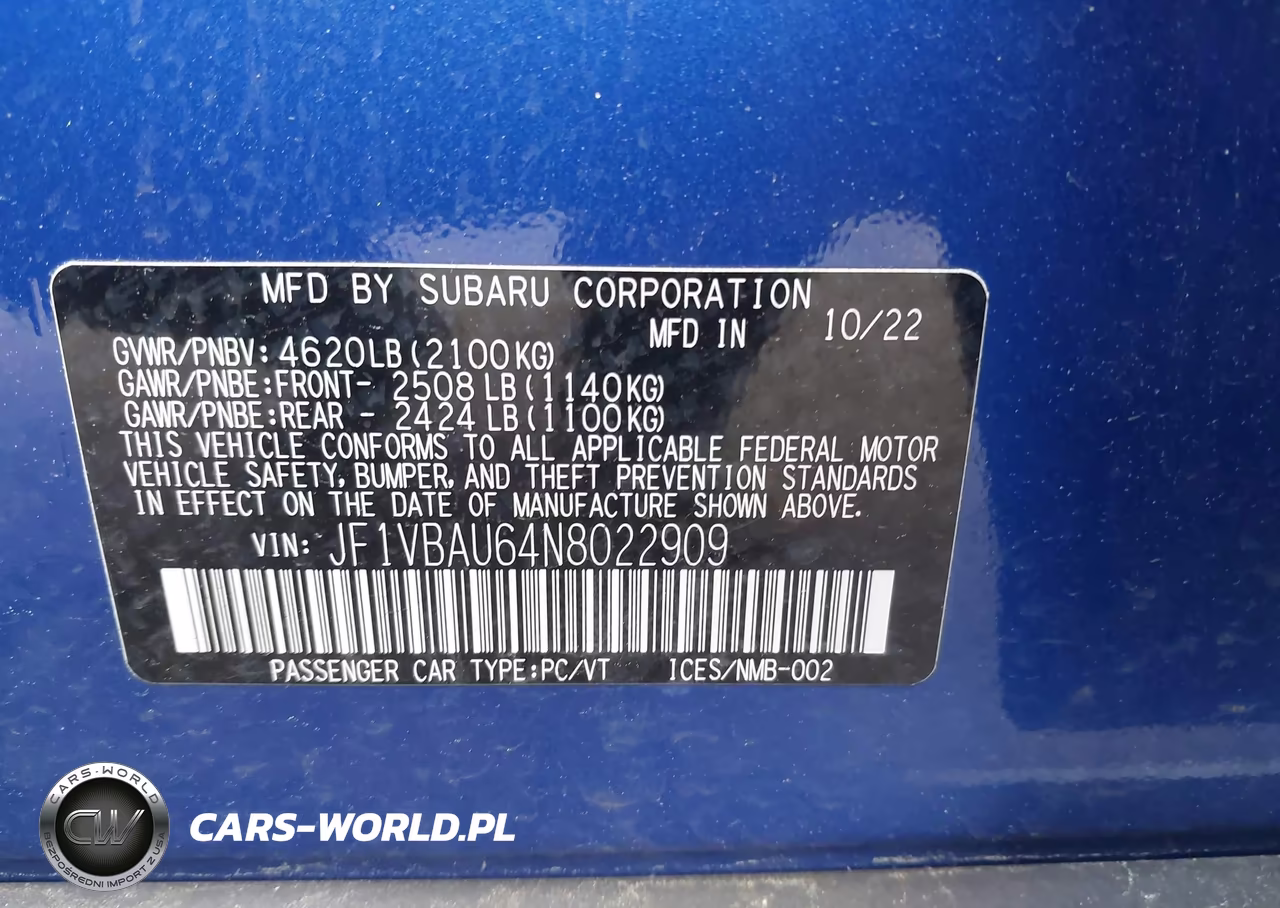 2022 Subaru Wrx Gt VIN:JF1VBAU64N8022909 - 9