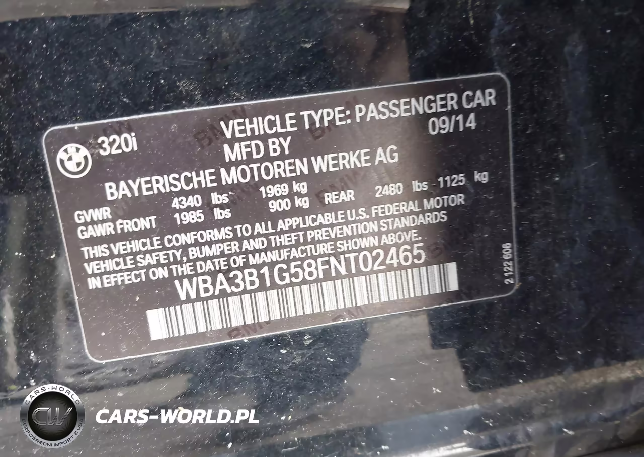 2015 BMW 320I VIN:WBA3B1G58FNT02465 - 9