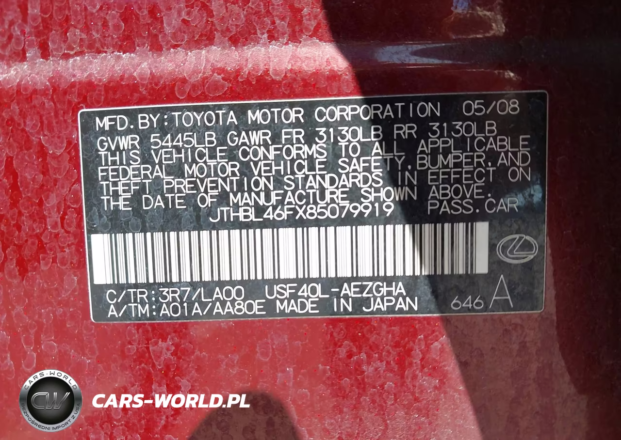 2008 Lexus Ls 460 Base VIN:JTHBL46FX85079919 - 9