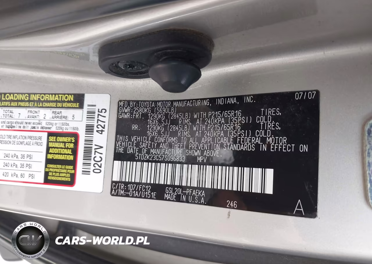 2007 Toyota Sienna Le VIN:5TDZK23C57S096833 - 9