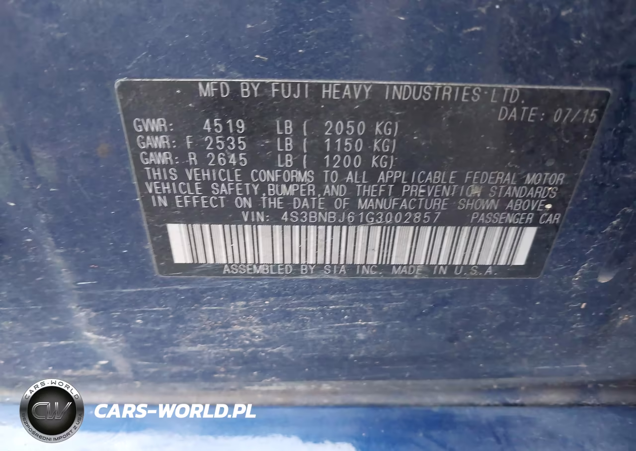 2016 Subaru Legacy 2.5I Limited VIN:4S3BNBJ61G3002857 - 9