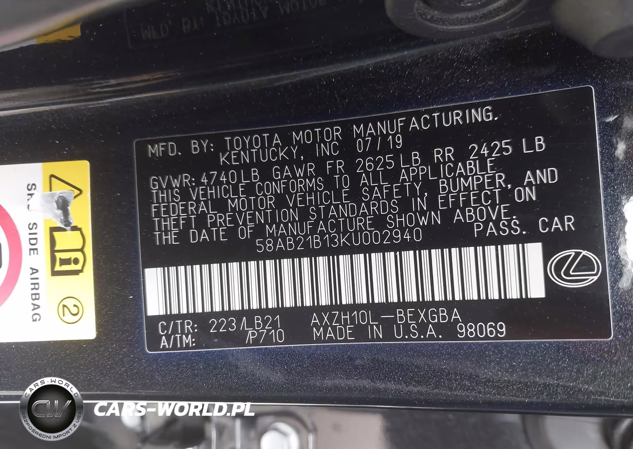 2019 Lexus Es 300H Luxury VIN:58AB21B13KU002940 - 9
