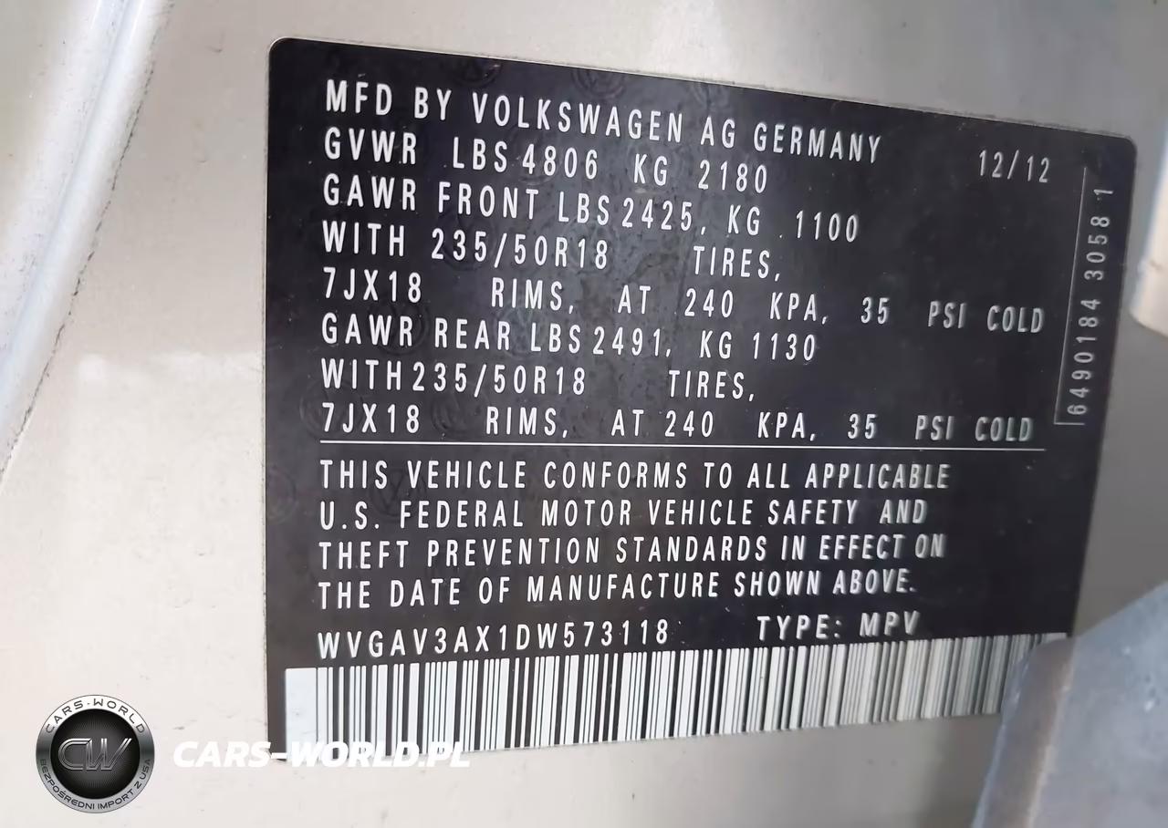 2013 Volkswagen Tiguan Se VIN:WVGAV3AX1DW573118 - 9