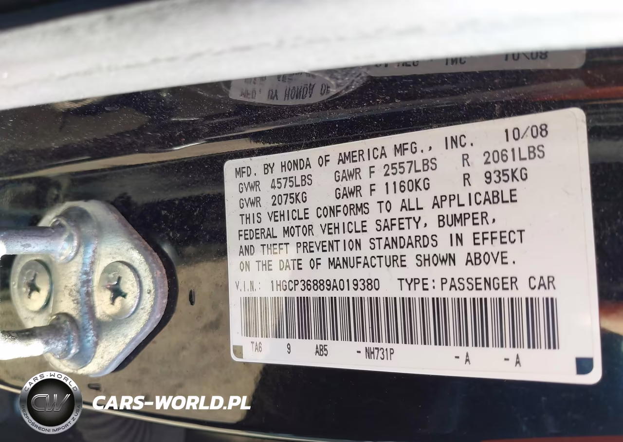 2009 Honda Accord 3.5 Ex-L VIN:1HGCP36889A019380 - 9