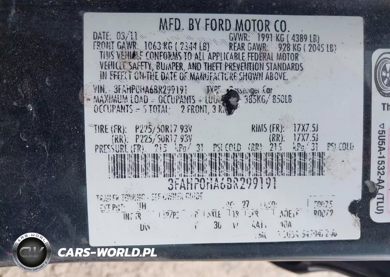 2011 Ford Fusion Se VIN:3FAHP0HA6BR299191 - 9