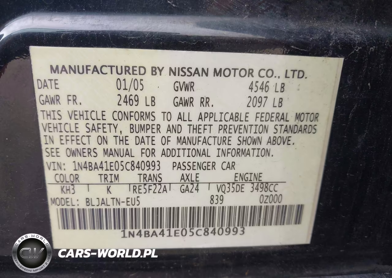 2005 Nissan Maxima 3.5 Se VIN:1N4BA41E05C840993 - 9