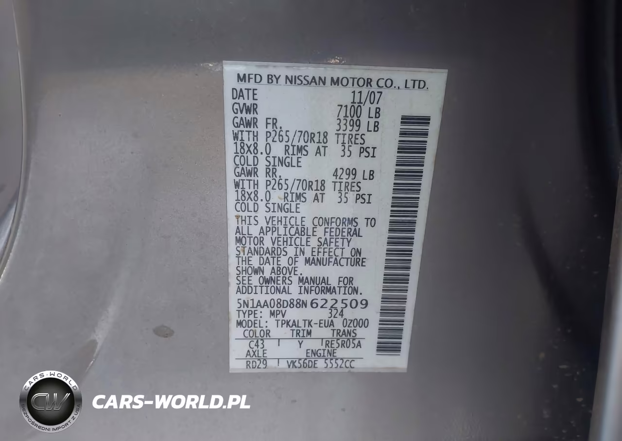 2008 Nissan Armada Se VIN:5N1AA08D88N622509 - 9