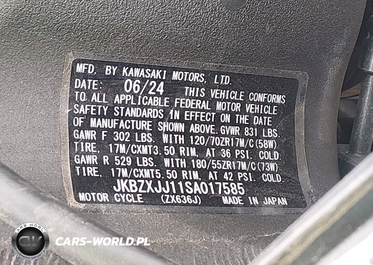2025 Kawasaki Zx636 K VIN:JKBZXJJ11SA017585 - 10
