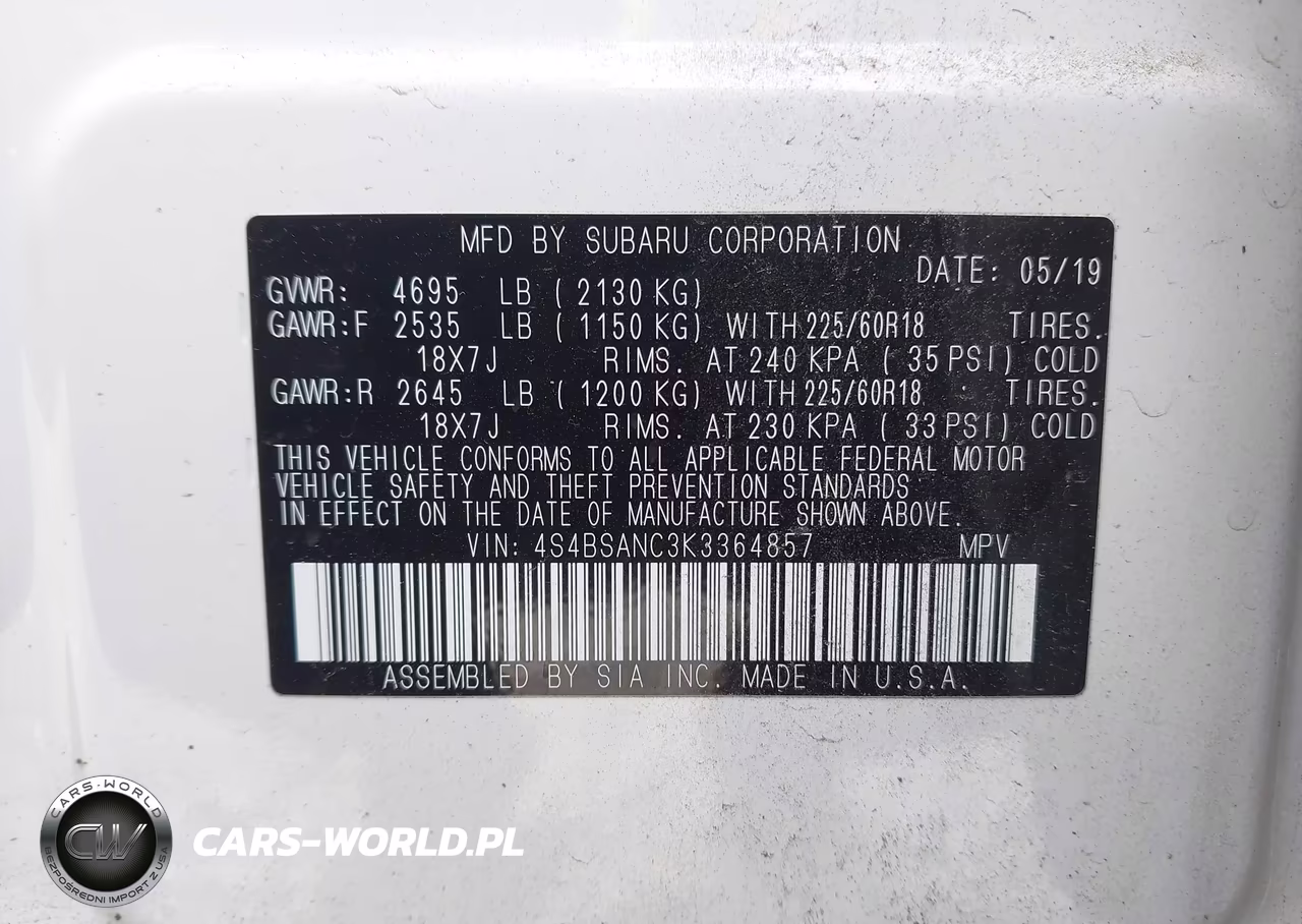 2019 Subaru Outback 2.5I Limited VIN:4S4BSANC3K3364857 - 9