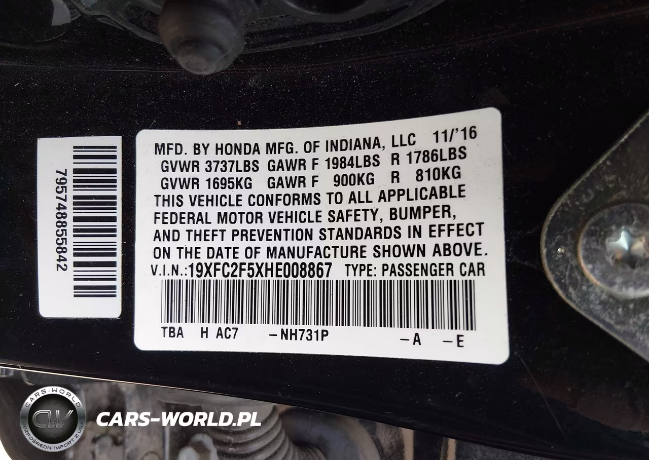 2017 Honda Civic Lx VIN:19XFC2F5XHE008867 - 9