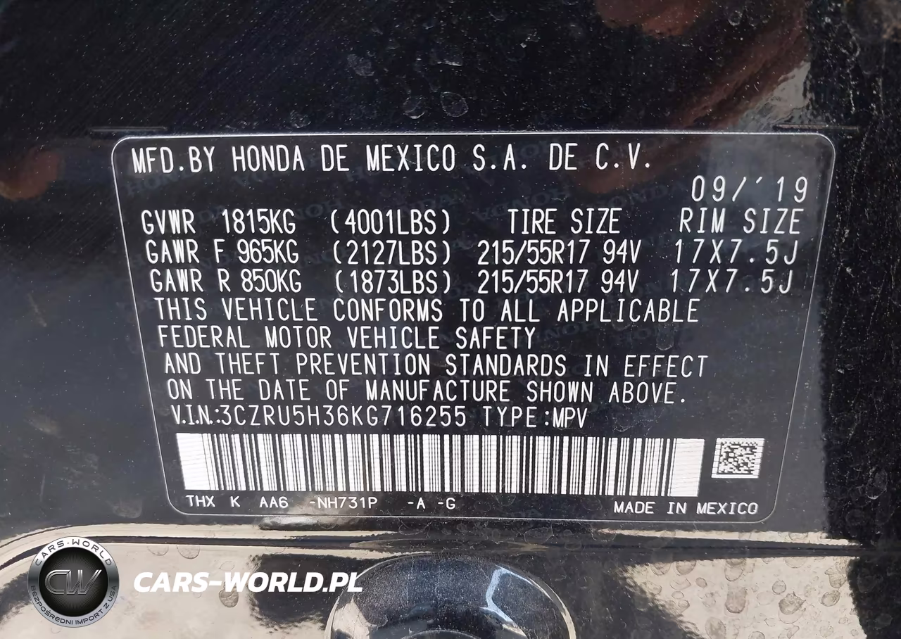 2019 Honda Hr-V Lx VIN:3CZRU5H36KG716255 - 9