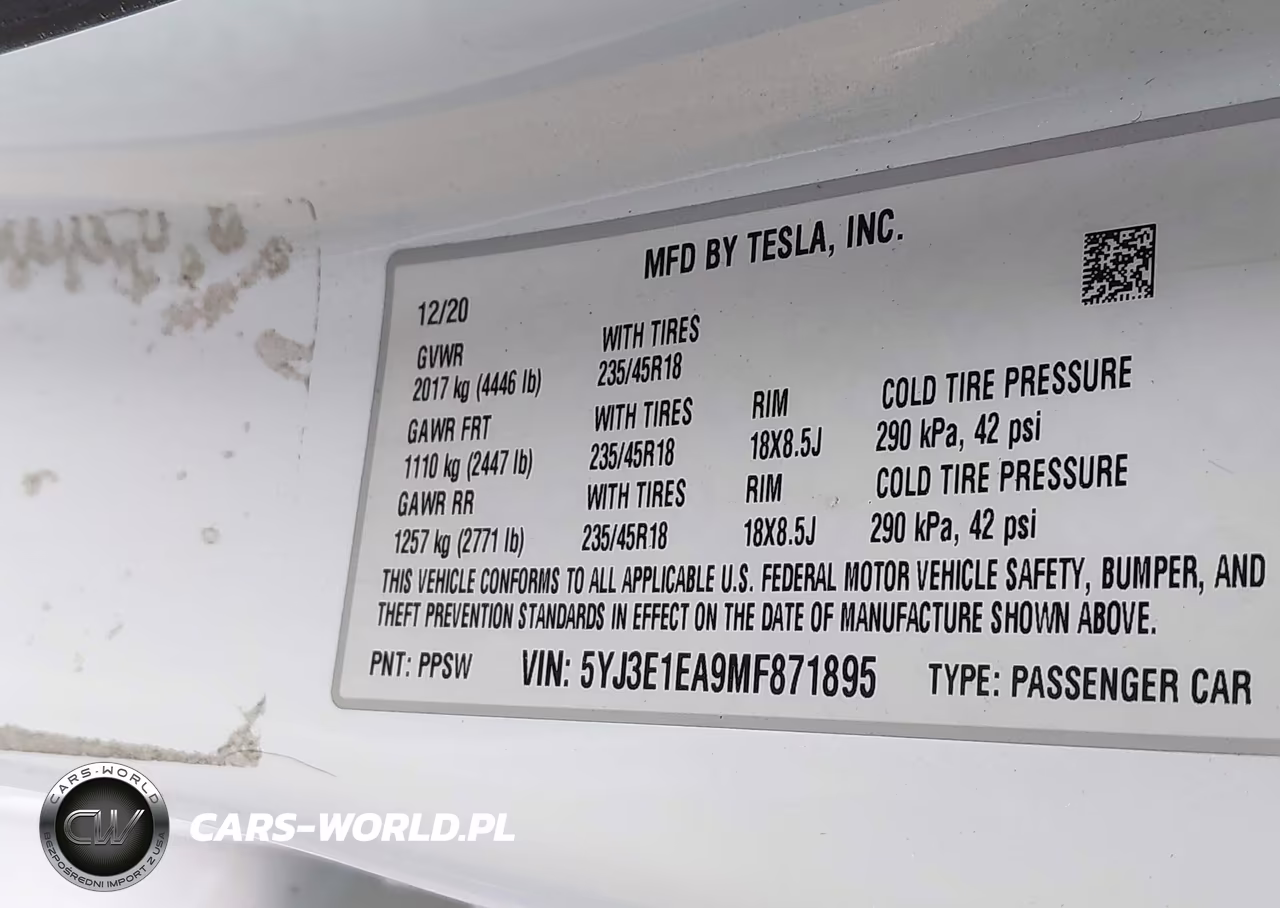 2021 Tesla Model 3 Standard Range Plus Rear-Wheel Drive VIN:5YJ3E1EA9MF871895 - 9