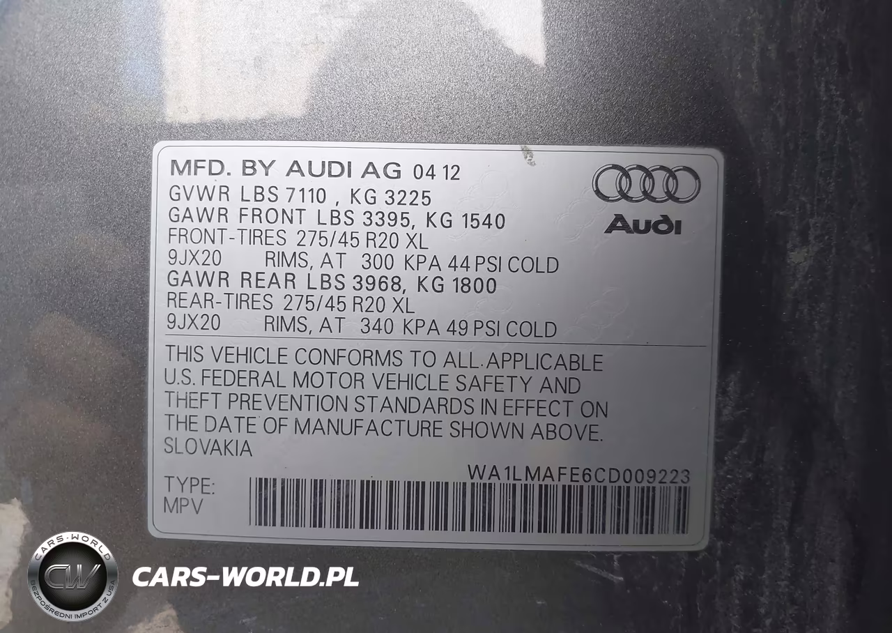 2012 Audi Q7 3.0 Tdi Premium VIN:WA1LMAFE6CD009223 - 9