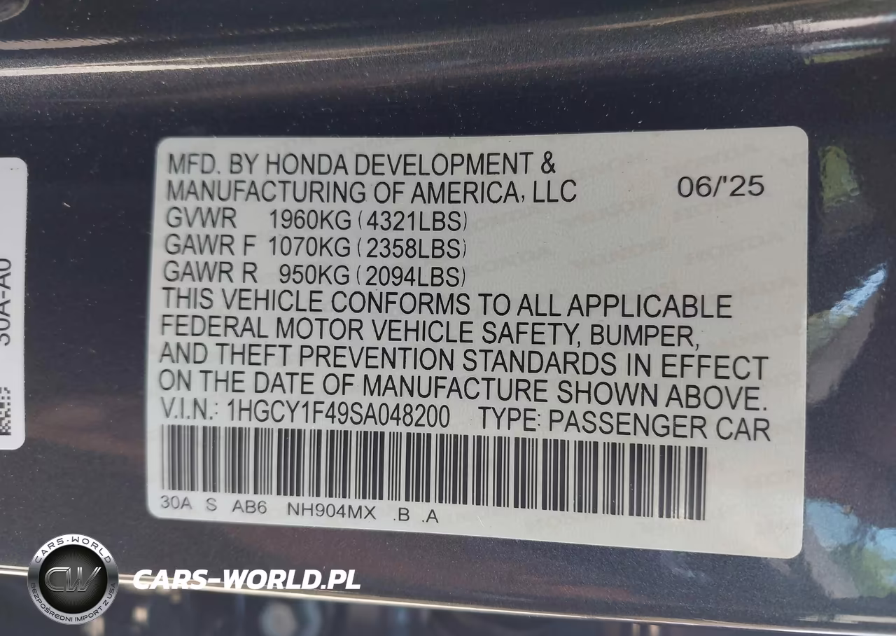 2025 Honda Accord Se VIN:1HGCY1F49SA048200 - 9