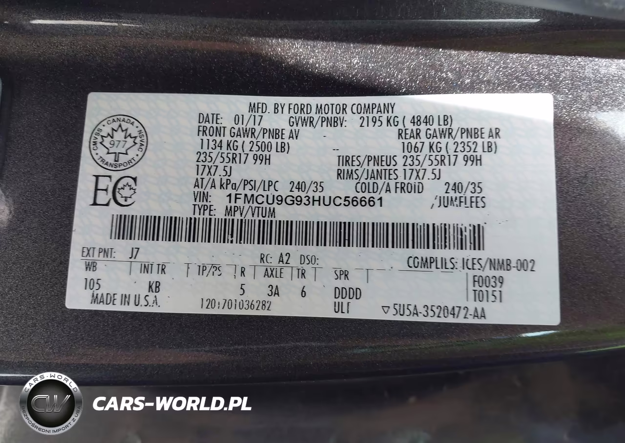 2017 Ford Escape Se VIN:1FMCU9G93HUC56661 - 9