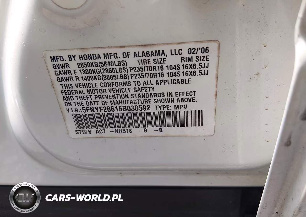 2006 Honda Pilot Ex-L VIN:5FNYF28616B030592 - 9