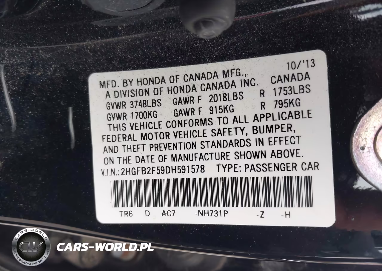 2013 Honda Civic Lx VIN:2HGFB2F59DH591578 - 9