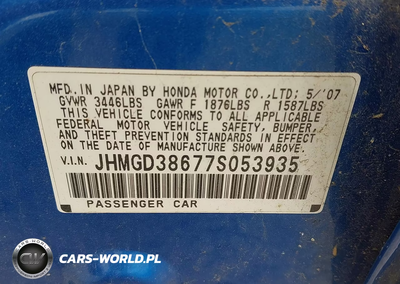 2007 Honda Fit Sport VIN:JHMGD38677S053935 - 9